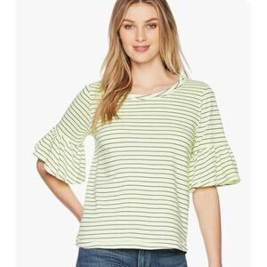 Splendid Women's Ruffle Sleeve Crewneck Striped Pullover T-Shirt Size L Yellow